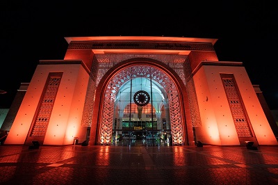 Morocco Marrakech Train Station oranged for the 16 days of activisme UN Women