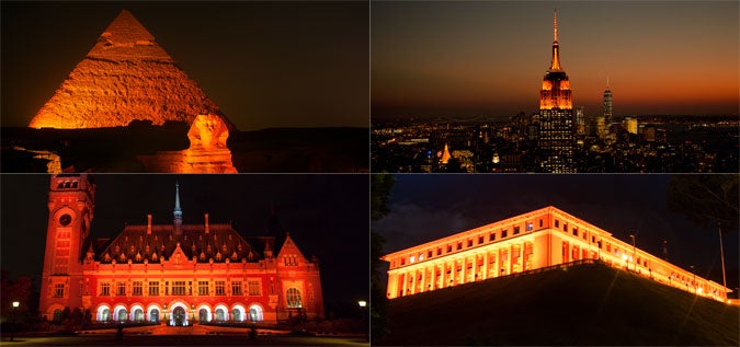 places around the world lit orange.