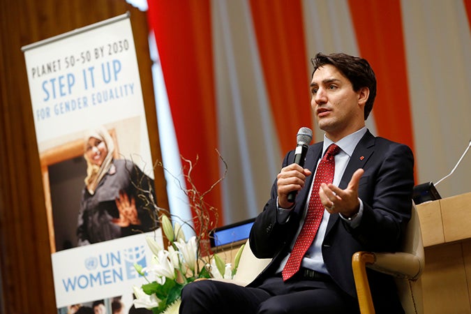 Canadian Prime Minister Justin Trudeau participates in an "Armchair Conversation on Gender Equality" on 16 March 2016. Photo: UN Women/Ryan Brown